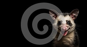 Virginia Opossum (Didelphis virginiana). Studio portrait of a smiling possum. Wild exotic animal. Generative AI.