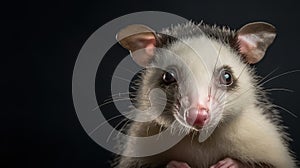 Virginia Opossum (Didelphis virginiana). Studio portrait of a smiling possum. Wild exotic animal. Generative AI.