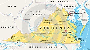 Virginia, VA, political map, Old Dominion, Mother of Presidents photo