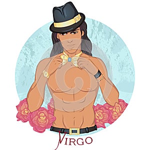Virgo as a beautiful man with swarthy skin