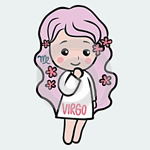 Virgo girl horoscope cartoon vector illustration