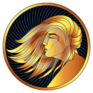 Virgo, golden zodiac sign, vector horoscope symbol