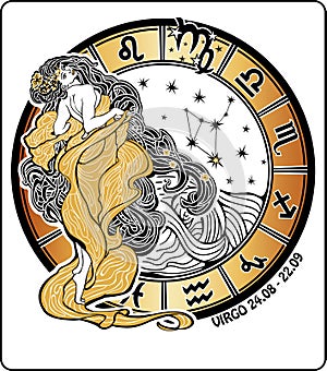 Virgo zodiac sign.Horoscope circle.Vector Illustra