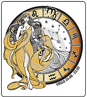 Virgo zodiac sign on Horoscope circle.Vector
