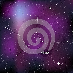 Virgo zodiac sign. Horoscope symbol, linear constellation. Star universe background. Vector illustration