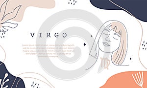 Virgo zodiac sign. One line drawing. Astrological icon with abstract woman face. Mystery and esoteric outline background