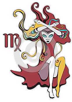 Virgo zodiac sign. Queen of Spades. Psychedelic, abstract gothic girl in a surreal style. Character fabulous. For the design of as