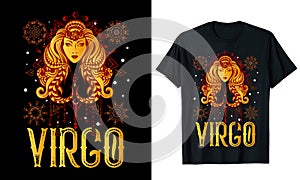 Virgo Zodiac Sign T shirt Design Vector Illustration photo