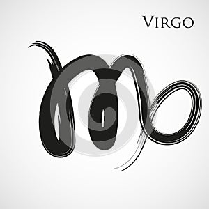 Virgo zodiac symbol isolated on white background. Brush stroke Virgo zodiac sign. Hand drawn vector illustration