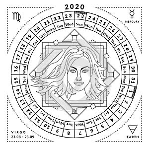 Virgo zodiacal coloring book with caledar of year 2020