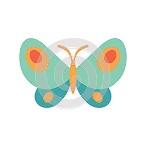 Virid butterfly icon in flat style