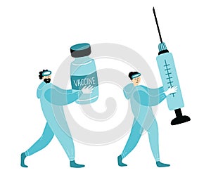 Virologists with vaccine and a syringe. photo
