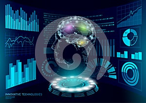 Virtual assistant HUD user display technology. AI artificial intelligence robot support. Chatbot human brain neural photo