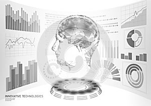 Virtual assistant HUD user display technology. AI artificial intelligence robot support. Chatbot human brain neural