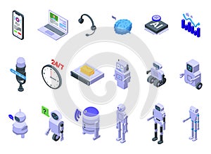 Virtual assistant services icons set isometric vector. Ai mobile chat