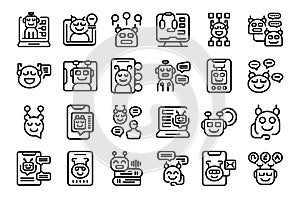 Virtual assistant services icons set outline vector. Reality retail