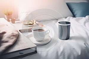 virtual assistant, setting alarm on smart speaker and preparing for the day ahead