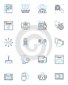 Virtual assistants linear icons set. Automation, Efficiency, Productivity, Convenience, Assistance, Innovation