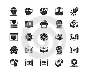 Virtual and Augmented Reality, 360 Degree Rotation and Cloud Gaming Related Icons in Glyph Style