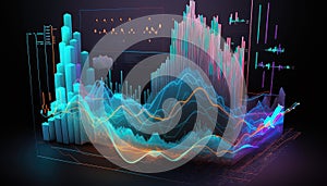 Virtual or augmented reality data visualization of financial data, graphs, stocks, trends, and progress using ai - generative ai
