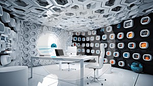 Virtual Background: Vibrant Innovation - Futuristic Office Space photo