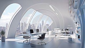 Virtual Background: Vibrant Innovation - Futuristic Office Space photo
