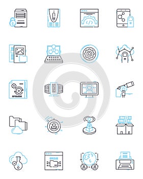 Virtual business linear icons set. Remote, Digital, Online, Telecommute, Cyber, Cloud, E-commerce line vector and