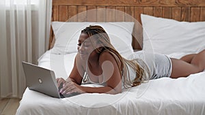 virtual chat online date woman laptop home bedroom