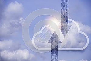 Virtual cloud computing and actual clouds with blue sky.Cloud computing is system for sharing download and upload big data