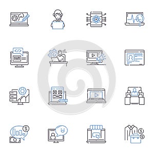 Virtual commerce line icons collection. E-commerce, Online shopping, Digital products, Marketplace, Webstore