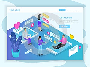 Virtual Communication Isometric Landing Page