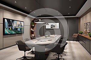 virtual conferenceroom with sleek and modern design, featuring advanced audio-visual equipment