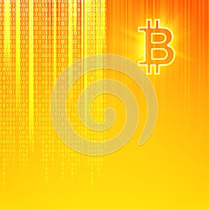 Virtual currency background. Cryptography currency symbol of bitcoin. Mining cryptocurrency. Abstract binary code on