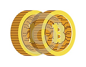 Virtual currency, bitcoins or cryptocurrency, blockchain technology, isolated icon