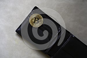 Virtual currency wallet. Bitcoin gold coin. Cryptocurrency concept. Bitcoin cryptocurrency.Worldwide virtual internet money.