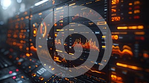 A virtual dashboard with multiple tabs and graphs displaying realtime financial data and analysis tools. This image