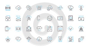 Virtual design linear icons set. Simulation, Visualization, Prototyping, Modelling, Rendering, D, Interactive line