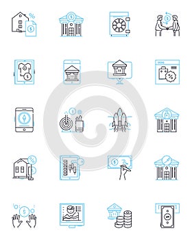 Virtual design linear icons set. Virtuality, Graphics, D, Modelling, Simulation, Visualization, Prototyping line vector