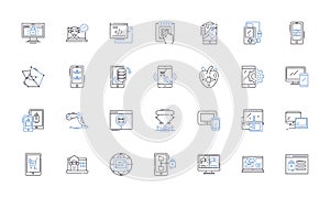 Virtual devices line icons collection. Simulate, Emulate, Virtualize, Digitalize, Replicate, Mirror, Deploy vector and