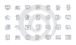 Virtual devices line icons collection. Simulate, Emulate, Virtualize, Digitalize, Replicate, Mirror, Deploy vector and photo