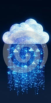 Virtual Digital Cloud Data and Network Rain with Binary Information Over Dark Background in Tech