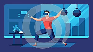 In a virtual dojo a man practices his VR kettlebell clean and press under the watchful eye of a digital martial arts