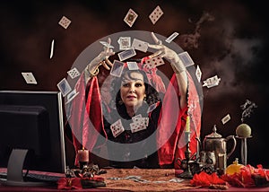 Virtual Gypsy clairvoyant tossing up cards