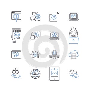 Virtual hardware line icons collection. Simulation, Emulation, Virtualization, Cloud, Hypervisor, Containerization