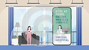 Virtual hospital concept. Online medical service. Doctor in mobile phone screen
