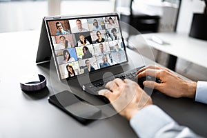 Virtual Hybrid Meeting In Office photo