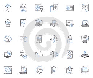 Virtual instruments line icons collection. Synthesizer, Sampler, Drum machine, Sequencer, Soundfont, VST, Plugin vector