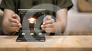 Hologram Online Education and Virtual Learning with Digital Tablet Technology