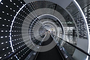 Virtual led light futuristic hallway Time Tunnel  in modern building