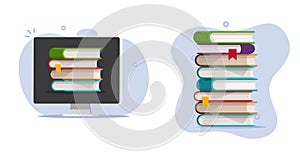 Virtual library ebook book stack online digital icon vector graphic illustration, electronic 3d paper internet encyclopedia as